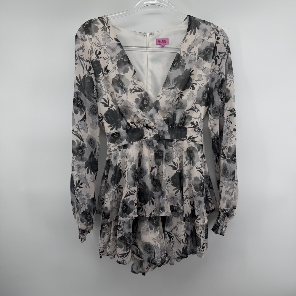 Mi Ami for Francescas Floral Ruffle V Neck Long Sleeve Mini Dress Women's Size M